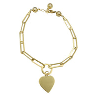 Paper Clip Link Dangling Charm Bracelet (14K).