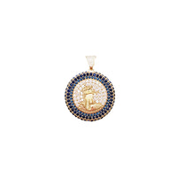 Blue Stone Round Medal Pendant (14K)
