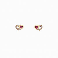 Zirconia Outlined Hearts Stud Earrings (14K)