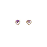 Heart Flower Stud CZ Earrings (14K)