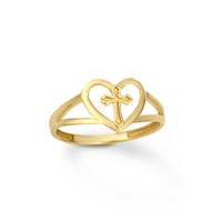 Heart Outline with Cross Ring (14K)