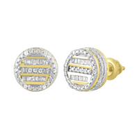 Diamond Baguette Round Stud Earrings (14K)