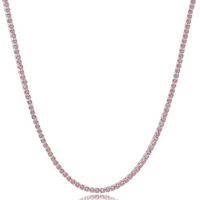 Pink Cubic Zirconia Tennis Necklace/Chain (Silver) Full - Popular Jewelry - New York
