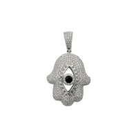 Zirconia Iced-Out Evil Eye Hamsa Hand Pendant (Silver)