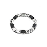 Black Onyx Gunmetal Finish Miami Cuban Bracelet (Silver) front - Popular Jewelry - New York