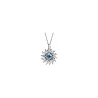 Natural Aquamarine and Marquise Diamond Halo Necklace (Silver) front - Popular Jewelry - New York