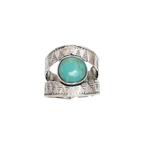 Parted Pleated Band Turquoise Bezel Ring (Silver)