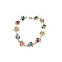 Windowed Heart Frame Multicolor Evil Eyes Bracelet (14K)