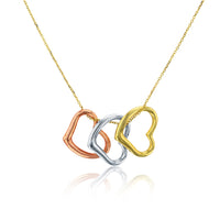 Tricolor Dangled Triple Open Hearts Fancy Necklace (14K)