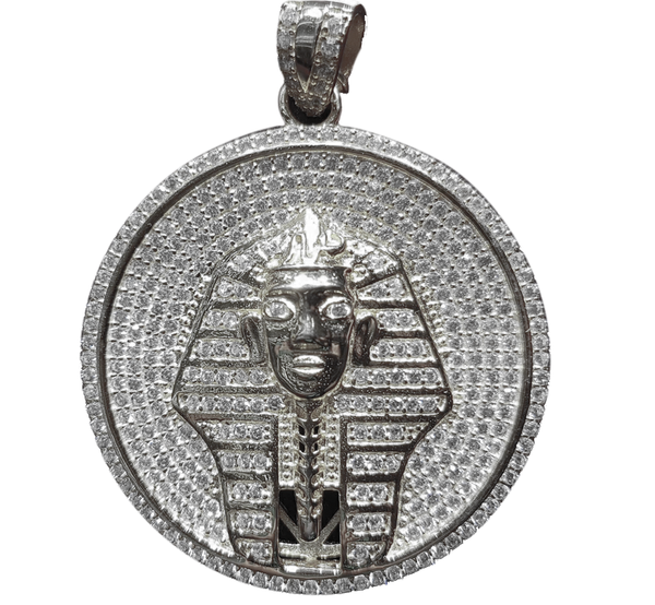 Iced Out Pharaoh Medallion Pendant (Silver)