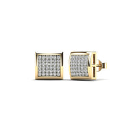 Yellow Gold Diamond Square Dome Stud Earrings (14K)