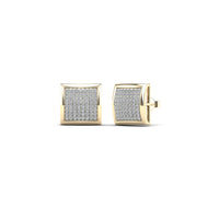 Yellow Gold Diamond Square Dome Stud Earrings (14K)