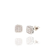 Rounded Square Diamond Stud Earrings (14K)