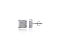 Micropave Square Screw Back Stud Earrings (Silver)