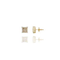 Diamond Concave Square Flower Stud Earrings (14K)