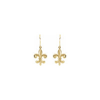 Fleur-de-lis Dangling Earrings yellow (14K) front - Popular Jewelry - New York