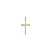 Wood Pattern Cross Pendant yellow large (14K) front - Popular Jewelry - New York