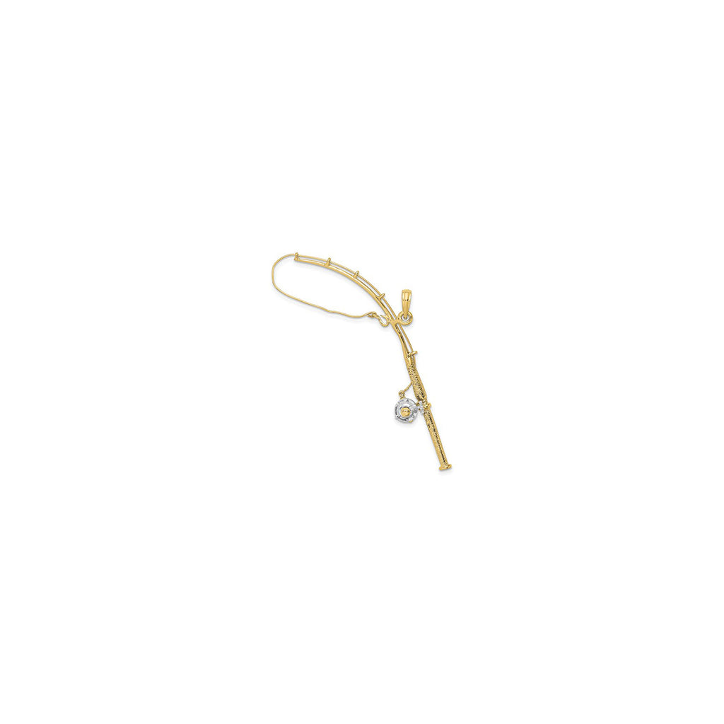 Moveable Fishing Pole with Reel Pendant 10K Yellow Gold