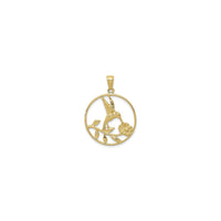 Nectar-Drinking Hummingbird Round Frame Pendant (14K) front - Popular Jewelry - New York