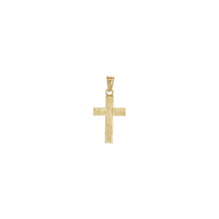 Wood Pattern Cross Pendant yellow small (14K) front - Popular Jewelry - New York