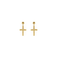 Textured Cross Dangling Earrings (14K) front - Popular Jewelry - New York