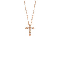 Diamond Beaded Cross Necklace rose (14K) front - Popular Jewelry - New York