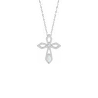 Diamond and Opal Pierced Cross Necklace white (14K) front - Popular Jewelry - New York