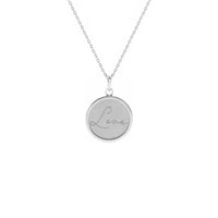 Script Font Love Engraved Medallion Necklace white (14K) front - Popular Jewelry - New York