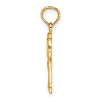 14 Karat Yellow Gold Textured Double Offset Palm Tree Charm Product Side View Thickness 14 mm x 9mm 0.55 inch x 0.35 inch 0.58 grams K7392