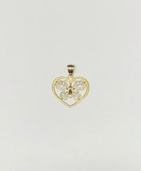 Two-Tone Gold Butterfly and Heart Charm Pendant (14K)