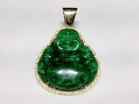 Laughing Jade Buddha Diamond Frame Pendant 14K