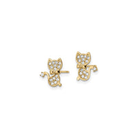 Cat with Bowtie CZ Stud Earrings (14K) side - Popular Jewelry - New York