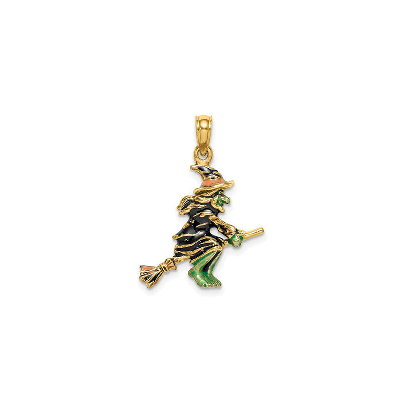 Enameled 3D Witch Flying on Broom Charm (14K) front - Popular Jewelry - New York