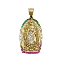 Iced Guadalupe Mexican Shrine Pendant large (14K) front - Popular Jewelry - New York