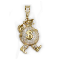 Iced-Out Hustler with Huge Money Bag Pendant (14K) front - Popular Jewelry - New York
