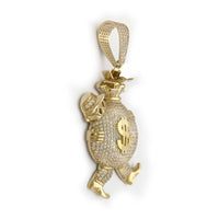 Iced-Out Hustler with Huge Money Bag Pendant (14K) side - Popular Jewelry - New York