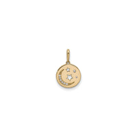Icy Crescent Moon and Stars Disc Pendant (14K) front - Popular Jewelry - New York