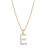 Pearl Initial Letter Necklace E (14K) front - Popular Jewelry - New York