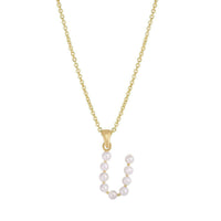 Pearl Initial Letter Necklace U (14K) front - Popular Jewelry - New York