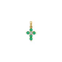 Petite Round Emerald and Diamond Cross Pendant (14K) front - Popular Jewelry - New York