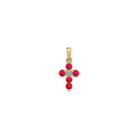Petite Round Ruby and Diamond Cross Pendant (14K) front - Popular Jewelry - New York