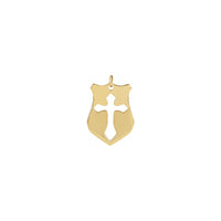 Pierced Cross Shield Pendant yellow (14K) front - Popular Jewelry - New York