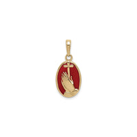 Praying Hands with Cross Oval Pendant (14K) front - Popular Jewelry - New York