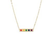 Rainbow Stars Enamel Bar Necklace (14K) main - Popular Jewelry - New York