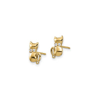 Sitting Cat CZ Bowtie Stud Earrings (14K) side - Popular Jewelry - New York