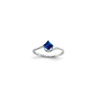 Square Blue Sapphire Wavy Solitaire Ring (14K)