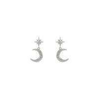 Starry Crescent Moon Dangle Earrings (Silver) front - Popular Jewelry - New York