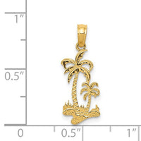 14 Karat Yellow Gold Double Palm Trees Pendant Product Scale View 22.5 mm x 9 mm 14KPPT060COYO-QG C3324--8