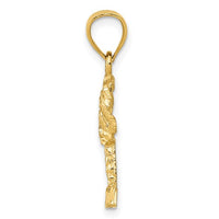 14 Karat Yellow Gold Polished Diamond-cut Palm Tree Pendant Side View Showing Thickness 25 mm x 10 mm 1.0 grams