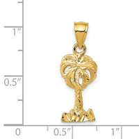14 Karat Yellow Gold Polished Diamond-cut Palm Tree Pendant Scale View 25 mm x 10 mm 1.0 grams